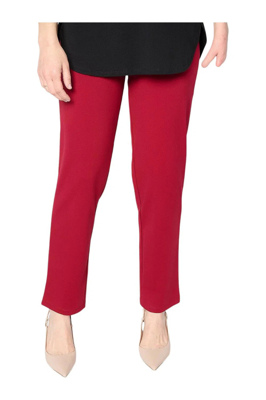 Susan Graver Women's Cotton Ponte Straight Leg Pant Red Currant - Tall